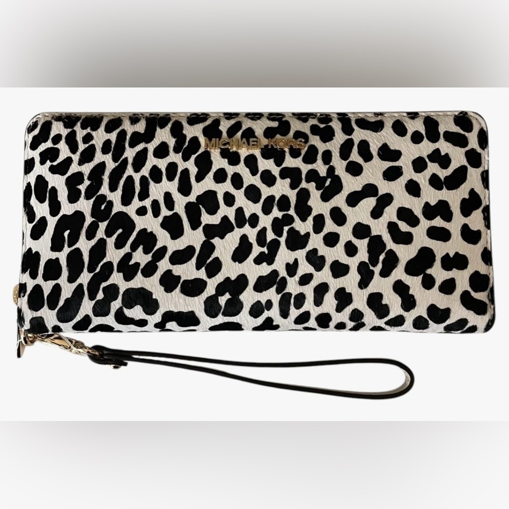 Michael Kors Jet Set Travel Signature Continental Wallet (Lt Cream Calf Hair)NWT
